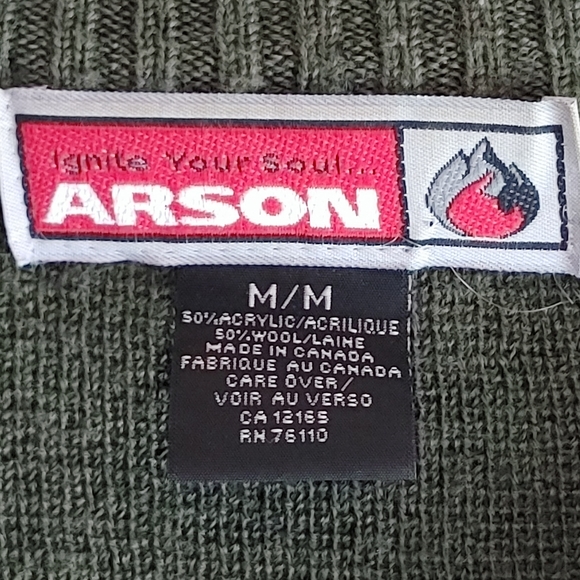 Vtg Arson Pullover Sweater Olive Green Men's Sz M V-neck Wool Blend - Picture 9 of 9